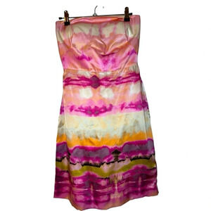 Banana Republic Strapless Y2K 100% Silk Multicolor Pink Size 2 Vintage Dress